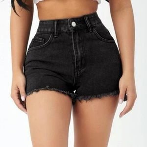 new high black denim waist short